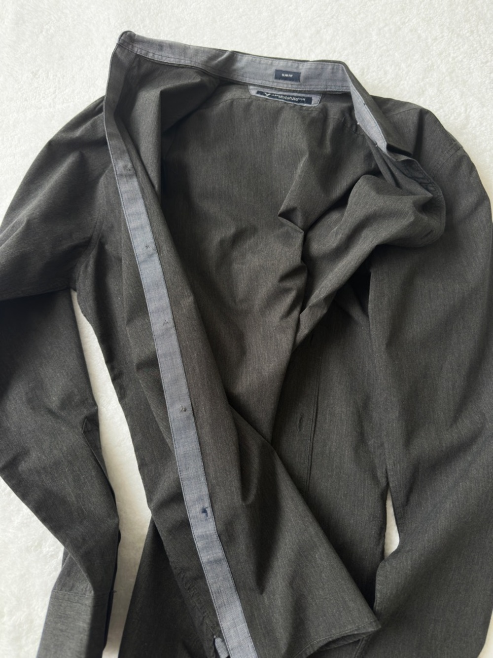 American Eagle Slim Fit Button Down Shirt Grey Minimal Mens